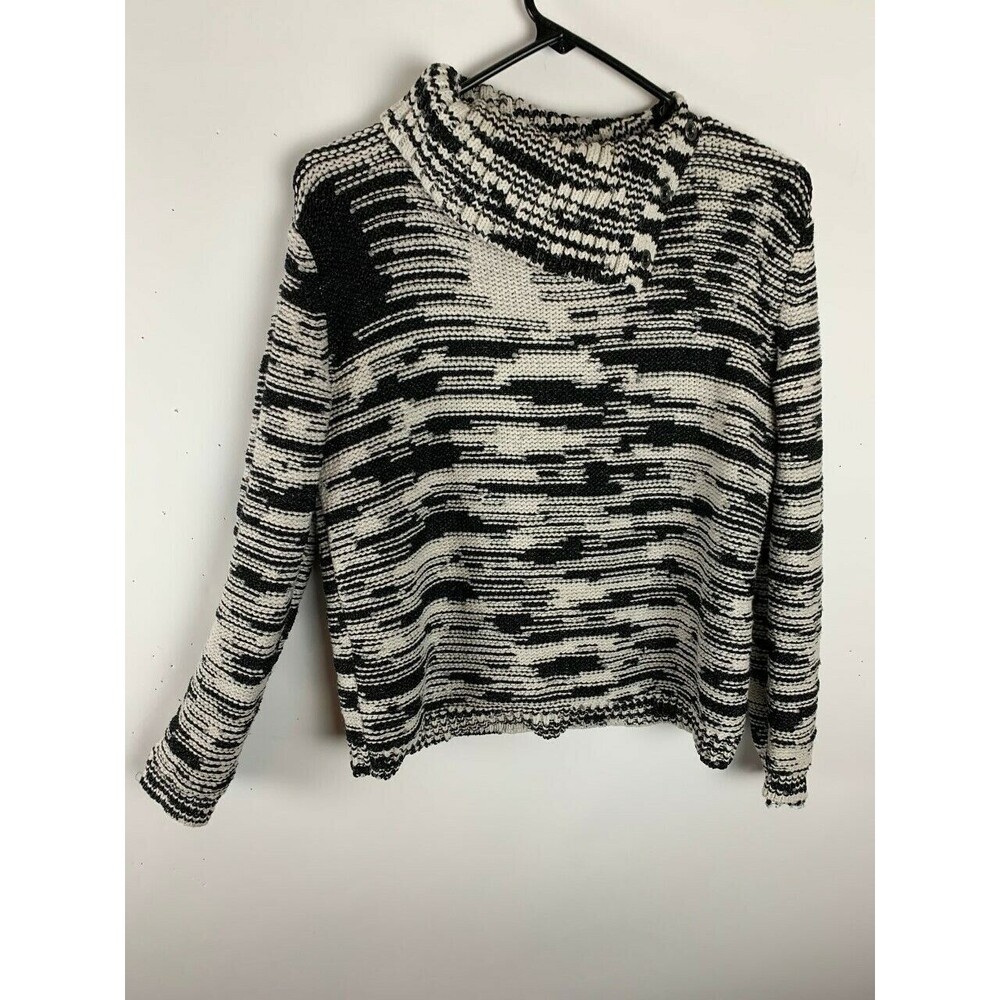 Calvin Klein Jeans Sweater Size S Black White Snap Cowl Collar Crop Length